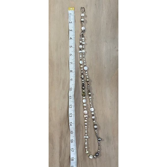 Genuine Baroque Coin Salt Water Pearls Crystals Necklace Sterling Silver - Picture 11 of 12